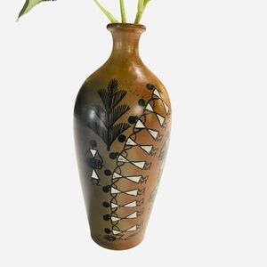 VTG African Tribal Pottery Vase Hand Painted Dancing Figures and Drum players